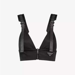 Prada Black Triangle Bralette with Adjustable Straps and Front Closure